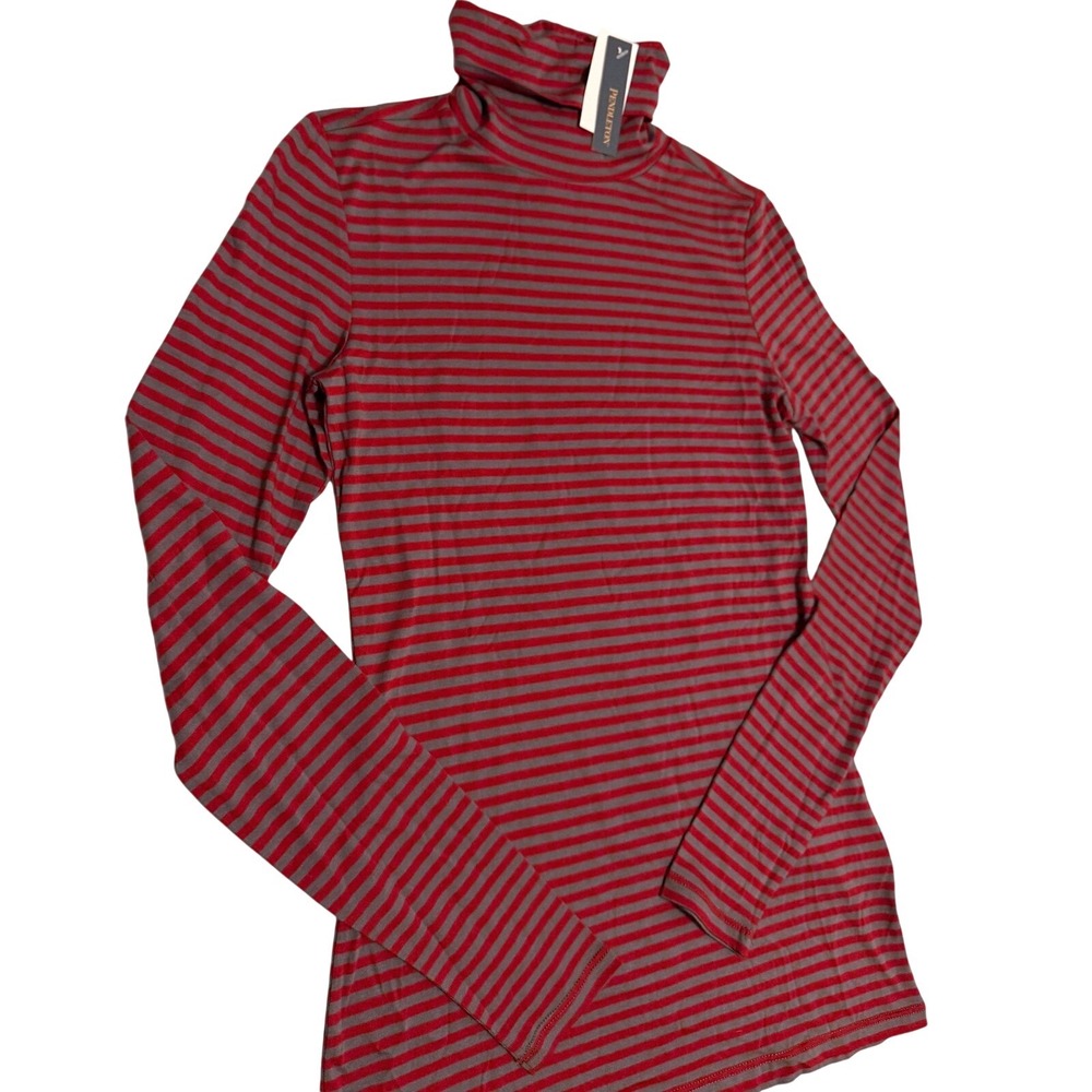Pendleton Red Grey Striped Pima Cotton Modal Turtleneck Shirt TB245-73967 XS